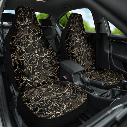 Luxurious Gold Lotus Waterlily Black Background Car Seat Covers