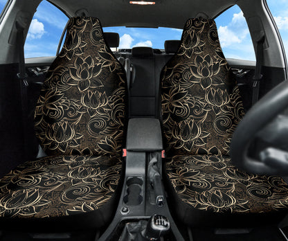 Luxurious Gold Lotus Waterlily Black Background Car Seat Covers