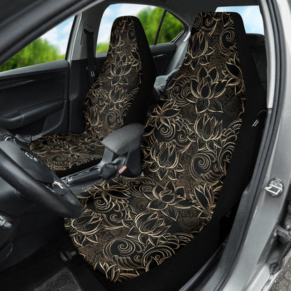 Luxurious Gold Lotus Waterlily Black Background Car Seat Covers