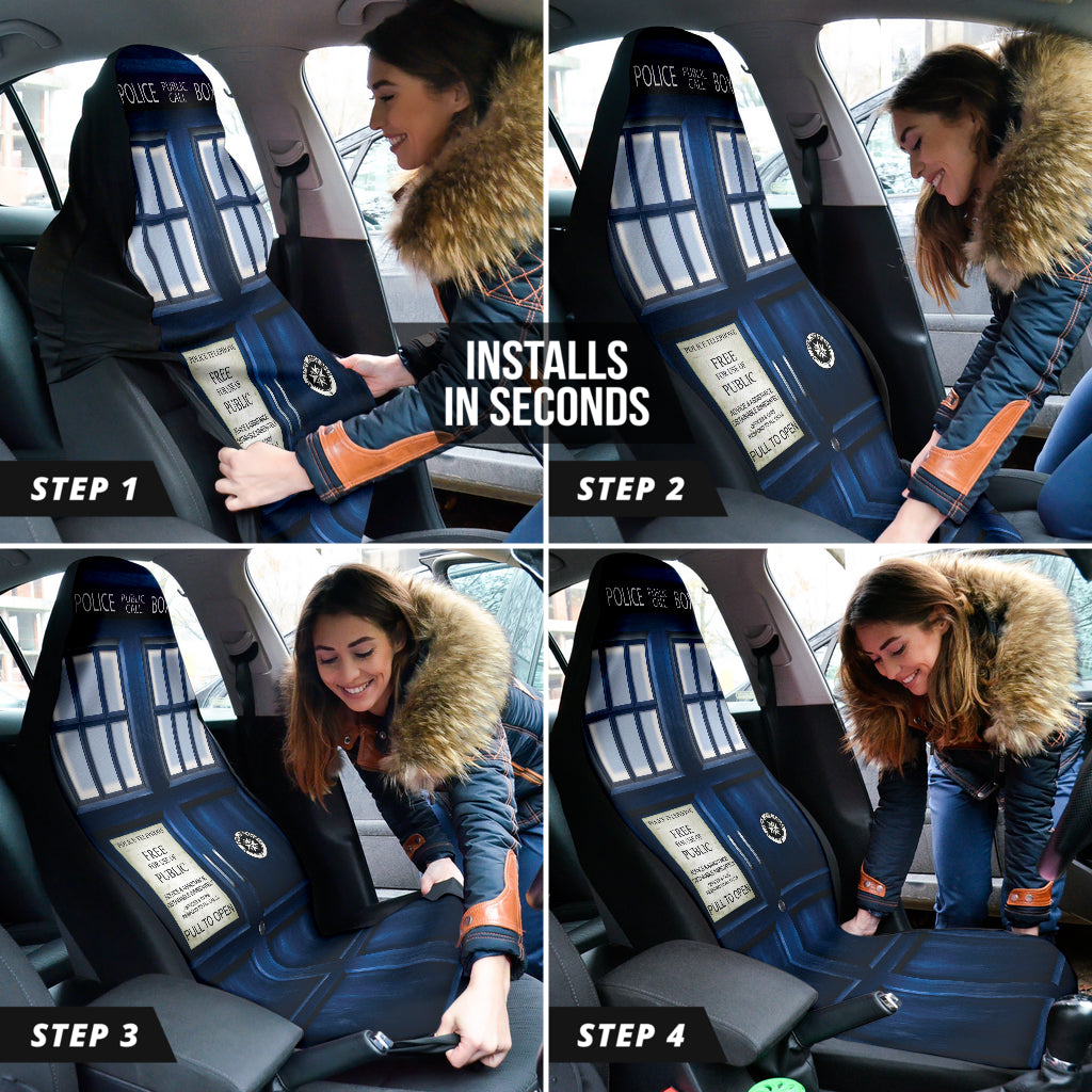 British Blue Vintage Police Box Tardis Doctor Who Car Seat Covers