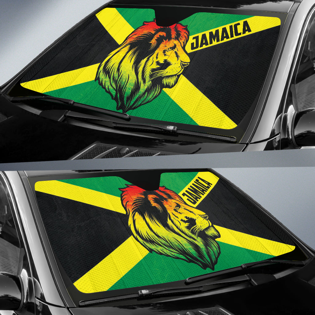 African Patterns Jamaica Flag Color With Lion Car Auto Sun Shades