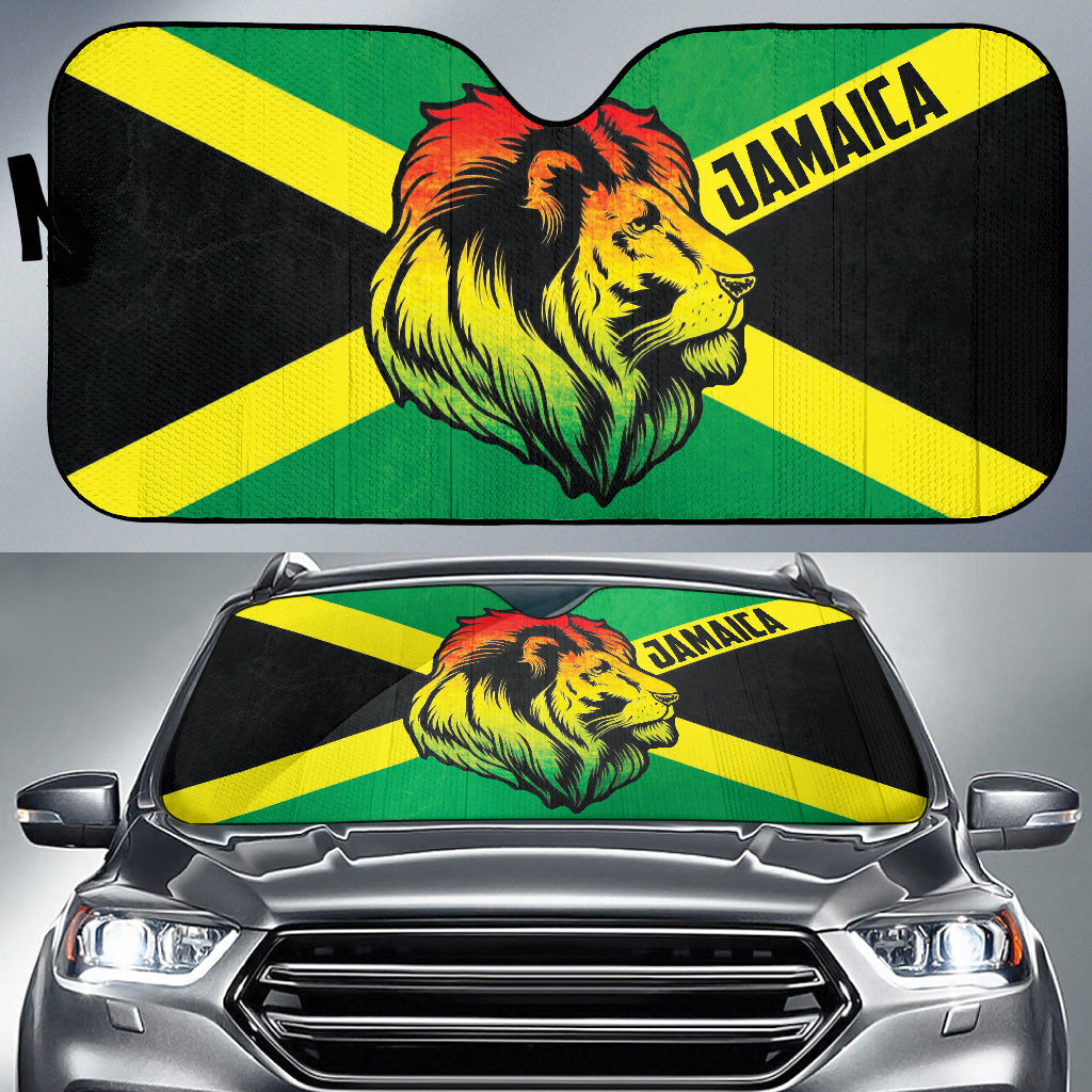 African Patterns Jamaica Flag Color With Lion Car Auto Sun Shades