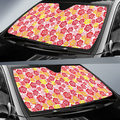 Red Yellow Hibiscus Hawaiian Flower Pattern Car Auto Sun Shades