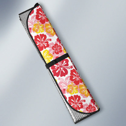 Red Yellow Hibiscus Hawaiian Flower Pattern Car Auto Sun Shades