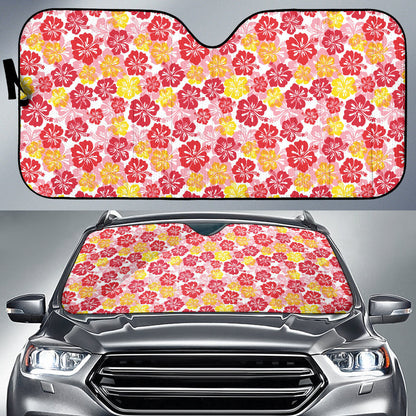 Red Yellow Hibiscus Hawaiian Flower Pattern Car Auto Sun Shades