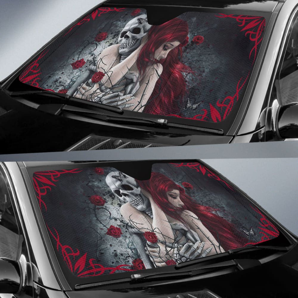 Love Couple Skull Rose Car Auto Sun Shades