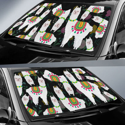 Amazing Llama Chalky Style Black Flowers Car Auto Sun Shades