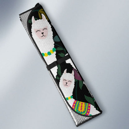 Amazing Llama Chalky Style Black Flowers Car Auto Sun Shades