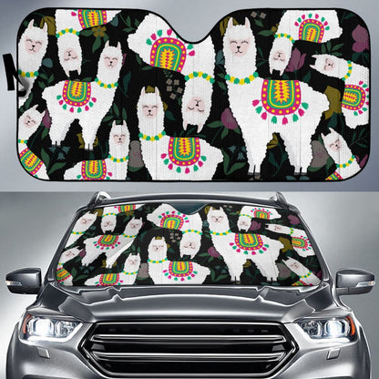 Amazing Llama Chalky Style Black Flowers Car Auto Sun Shades