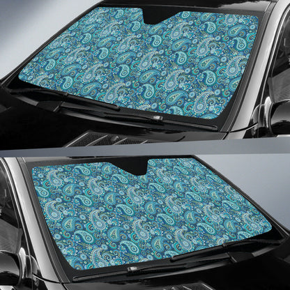 Blue Paisley Pattern Car Auto Sun Shades