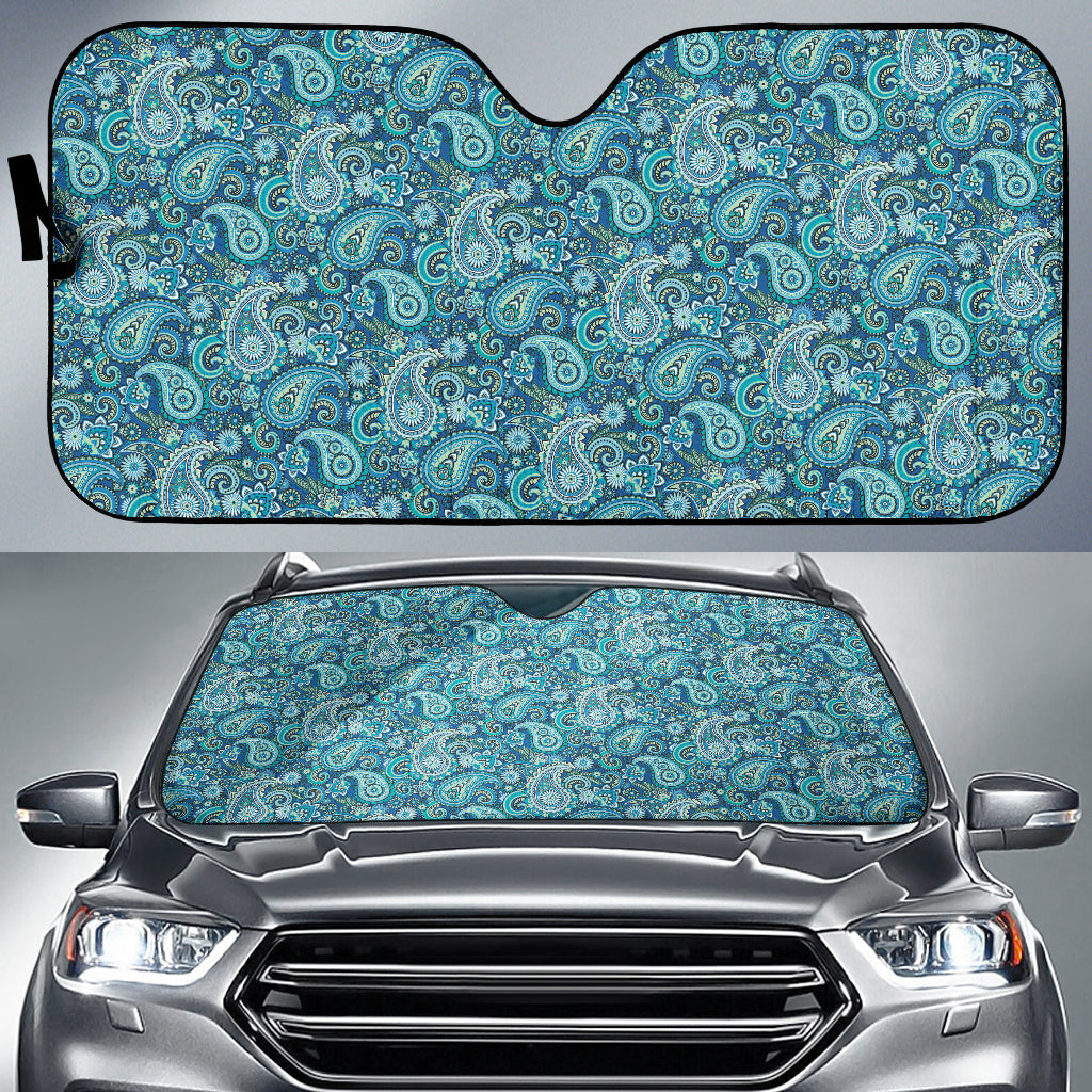 Blue Paisley Pattern Car Auto Sun Shades