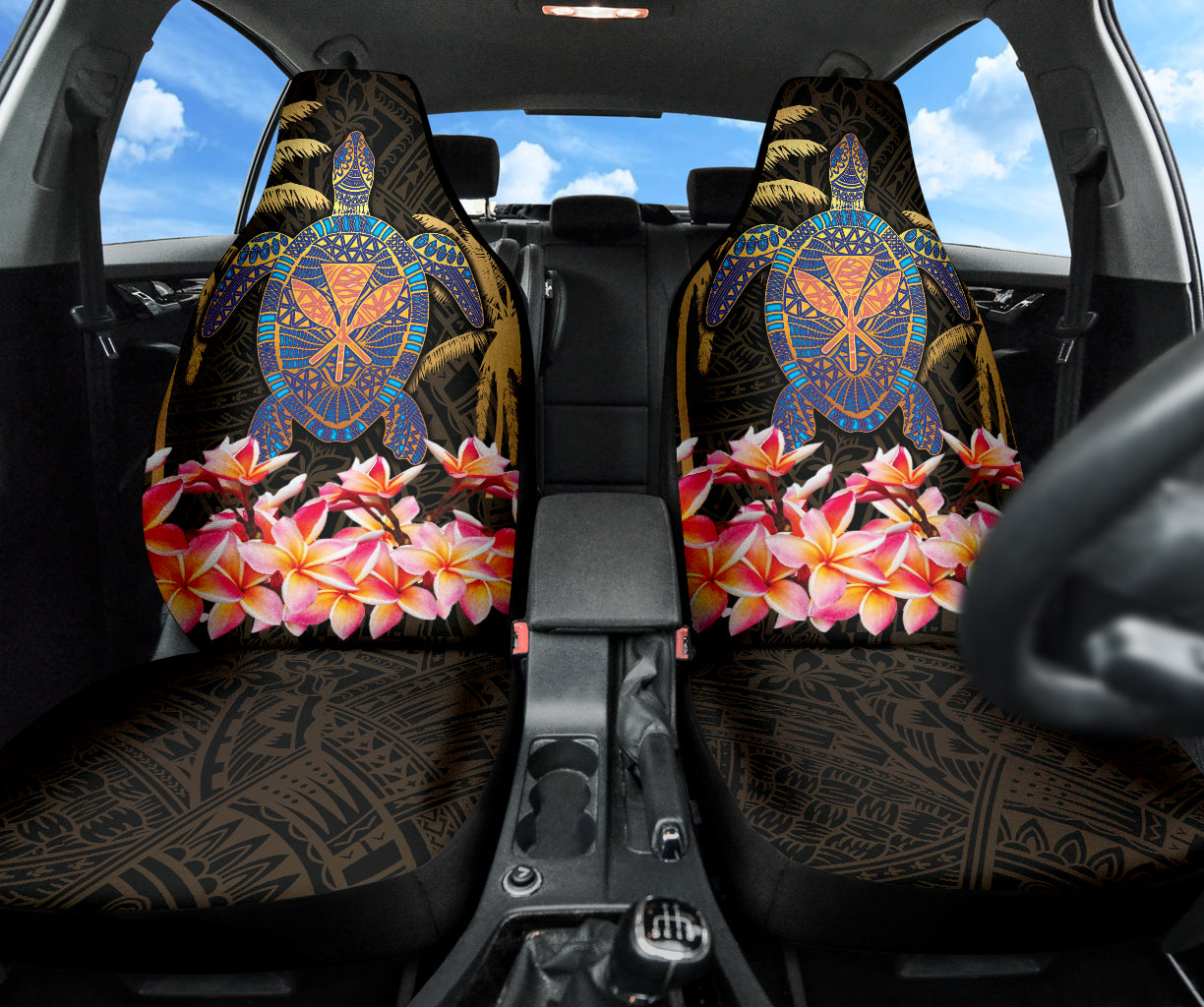 Turtle Kanaka Maoli Plumeria Flower Car Seat Covers