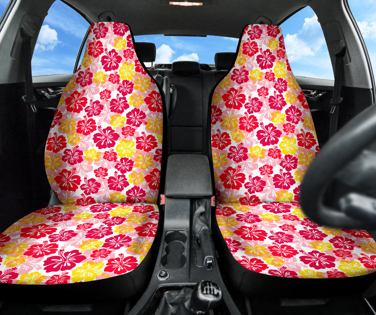 Red Yellow Hibiscus Hawaiian Flower Pattern Car Seat Covers
