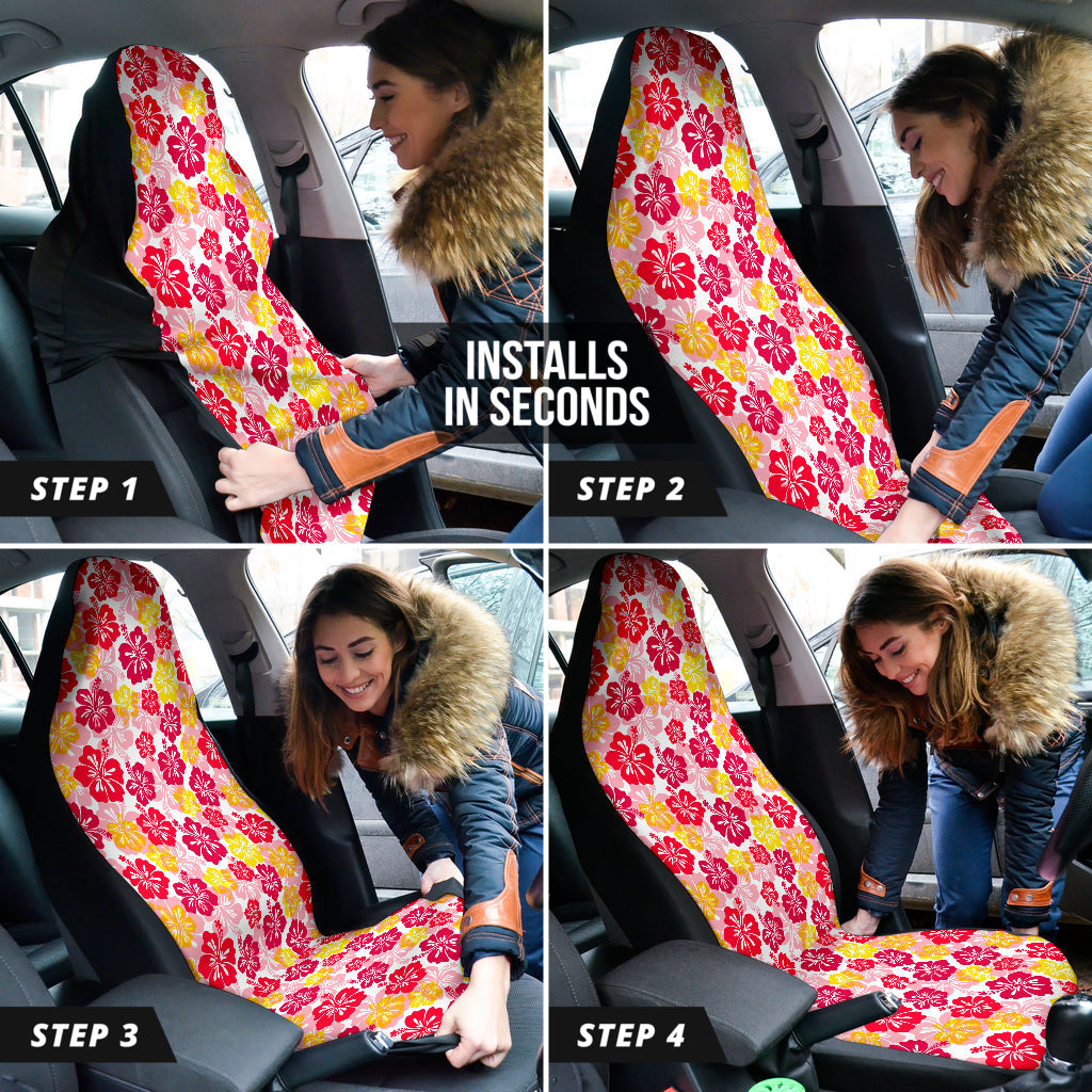 Red Yellow Hibiscus Hawaiian Flower Pattern Car Seat Covers