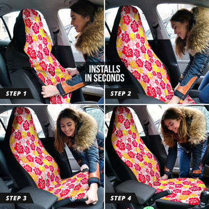 Red Yellow Hibiscus Hawaiian Flower Pattern Car Seat Covers
