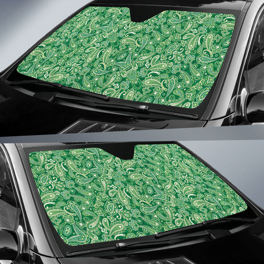 Green Paisley Pattern Car Auto Sun Shades