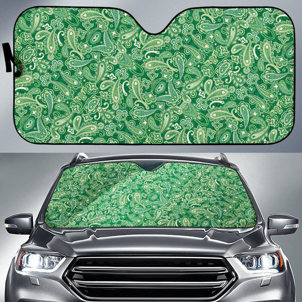 Green Paisley Pattern Car Auto Sun Shades