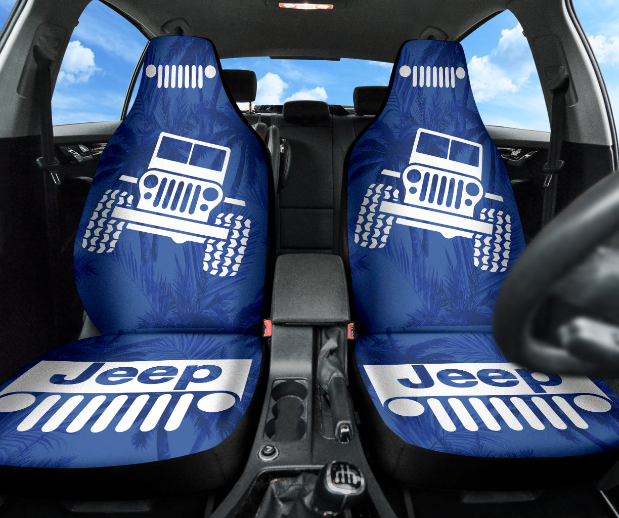 Jeep Offroad Blue White Beach Palms Style Car Seat Covers