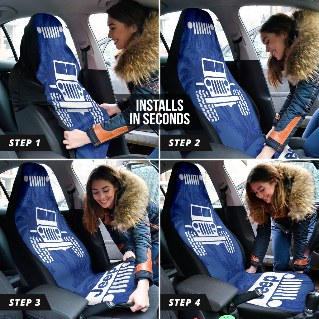 Jeep Offroad Blue White Beach Palms Style Car Seat Covers