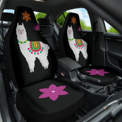 Amazing Llama Chalky Style Black Flowers Car Seat Covers Custom