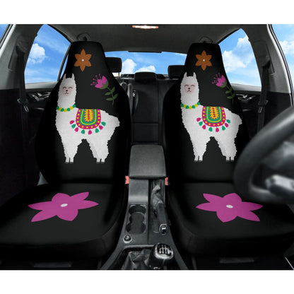 Amazing Llama Chalky Style Black Flowers Car Seat Covers Custom