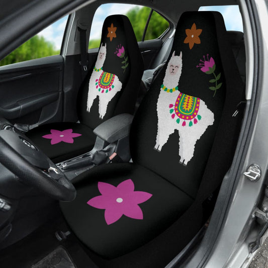 Amazing Llama Chalky Style Black Flowers Car Seat Covers Custom