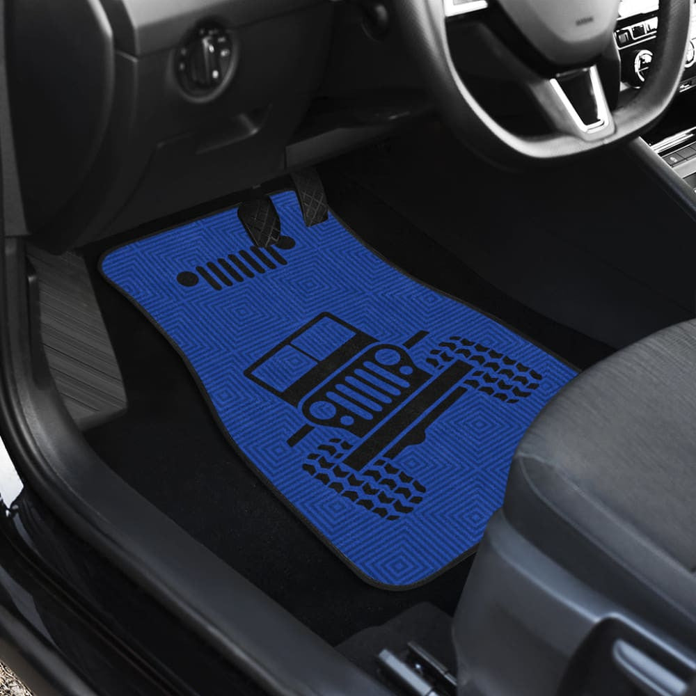 Jeep Grill Car Floor Mats Air Force Blue Patterned Black