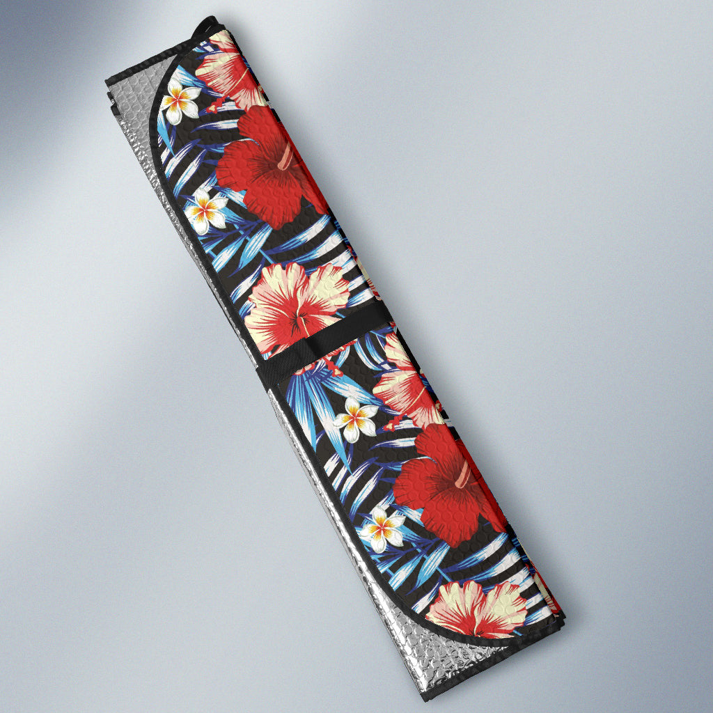 Red Blue Hibiscus Hawaiian Flower Pattern Car Auto Sun Shades