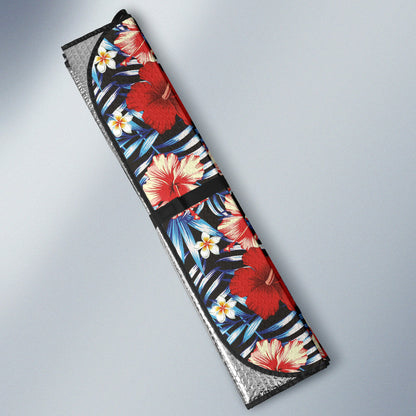 Red Blue Hibiscus Hawaiian Flower Pattern Car Auto Sun Shades