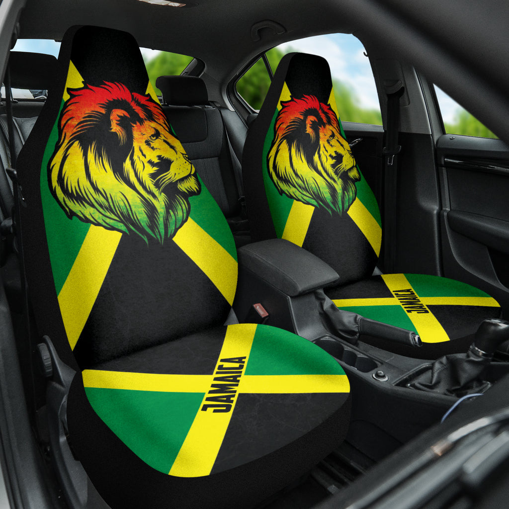 African Patterns Jamaica Flag Color With Lion Car Seat Covers