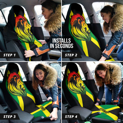 African Patterns Jamaica Flag Color With Lion Car Seat Covers