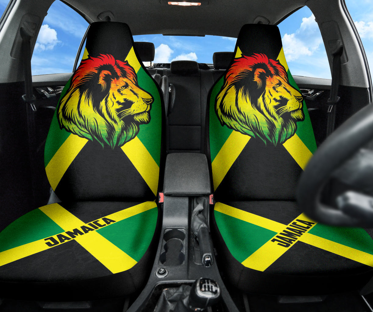 African Patterns Jamaica Flag Color With Lion Car Seat Covers