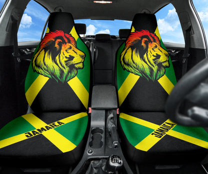 African Patterns Jamaica Flag Color With Lion Car Seat Covers