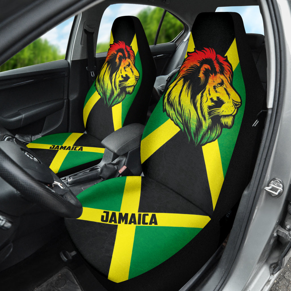 African Patterns Jamaica Flag Color With Lion Car Seat Covers
