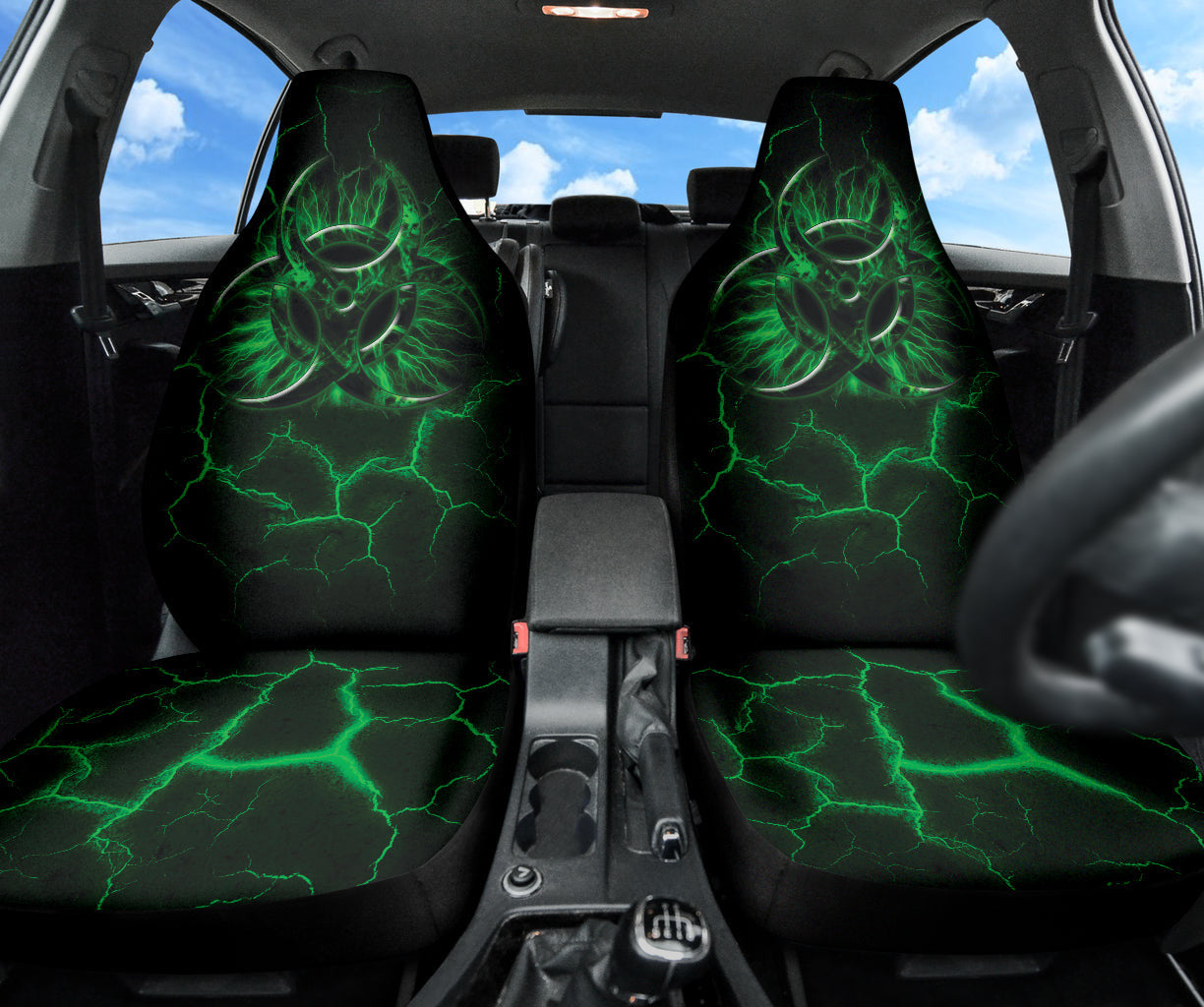 Biohazard Green Neon Crack Car Seat Covers