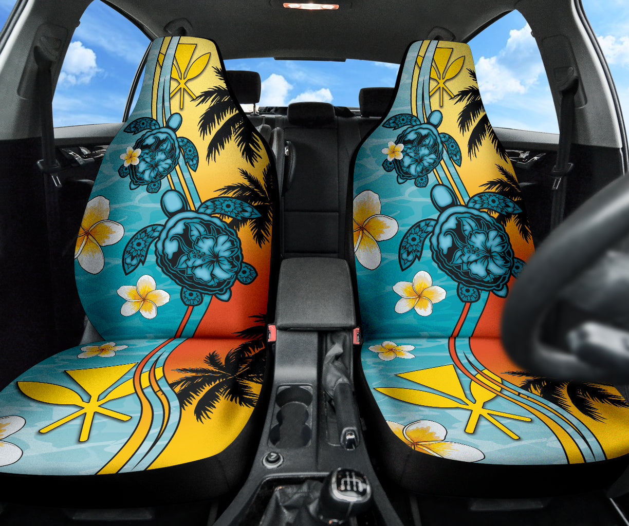 Turtle Plumeria Flower Kanaka Maoli Car Seat Covers
