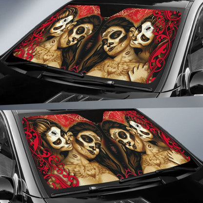 Love Kissing Skeleton Sugar Skull Gothic Car Auto Sun Shades Custom