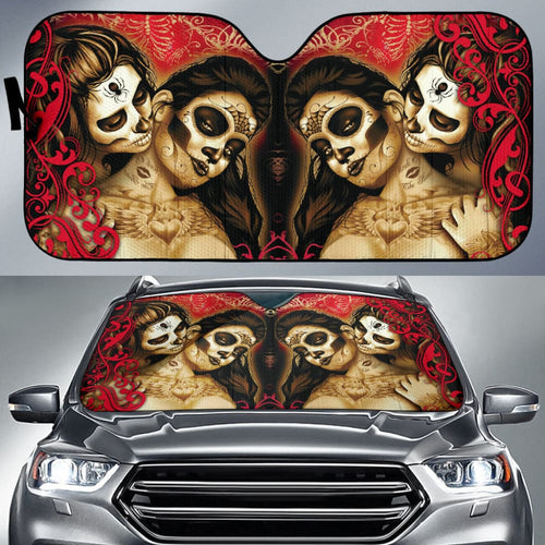 Love Kissing Skeleton Sugar Skull Gothic Car Auto Sun Shades Custom