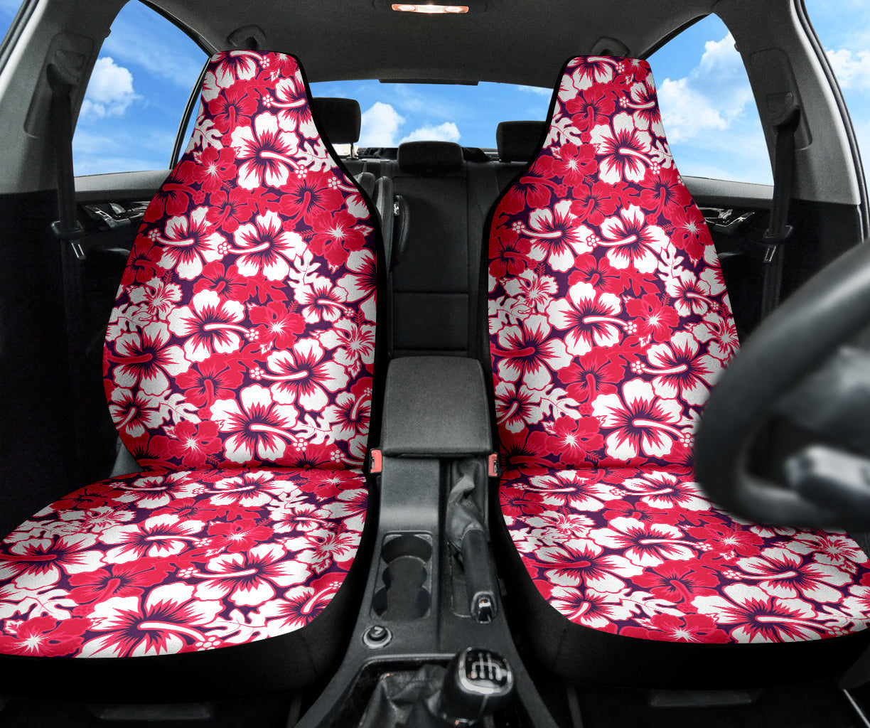 Pink Hibiscus Hawaiian Flower Pattern Car Seat Covers