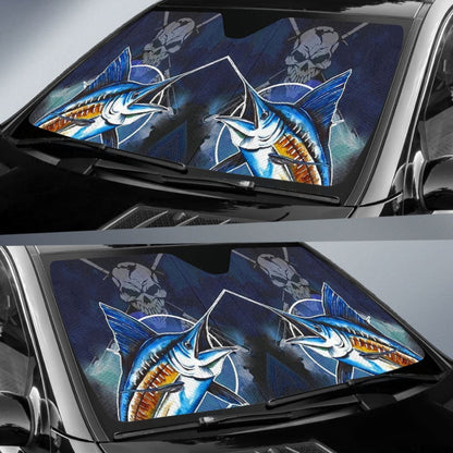 Fishing Car Auto Sun Shades Blue Marlin Skull Fisherman