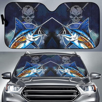 Fishing Car Auto Sun Shades Blue Marlin Skull Fisherman