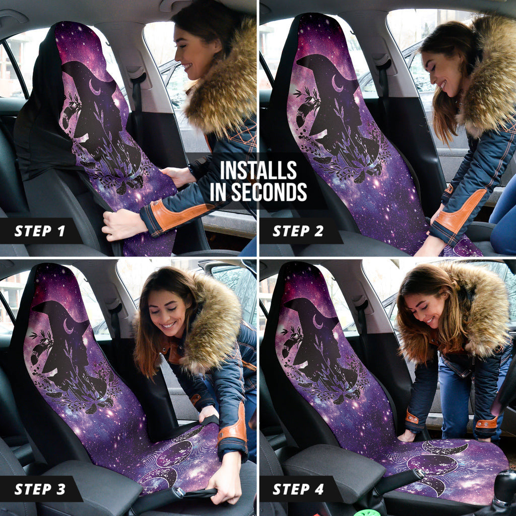 Witch Black Cat Glalaxy Car Seat Covers