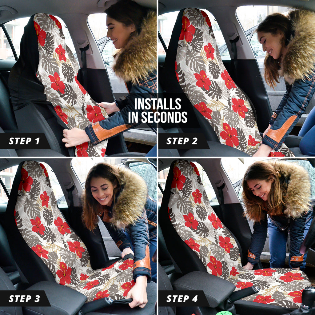 Red Hibiscus Hawaiian Flower Pattern Car Seat Covers
