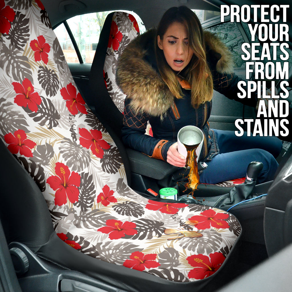 Red Hibiscus Hawaiian Flower Pattern Car Seat Covers
