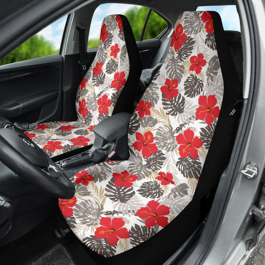 Red Hibiscus Hawaiian Flower Pattern Car Seat Covers