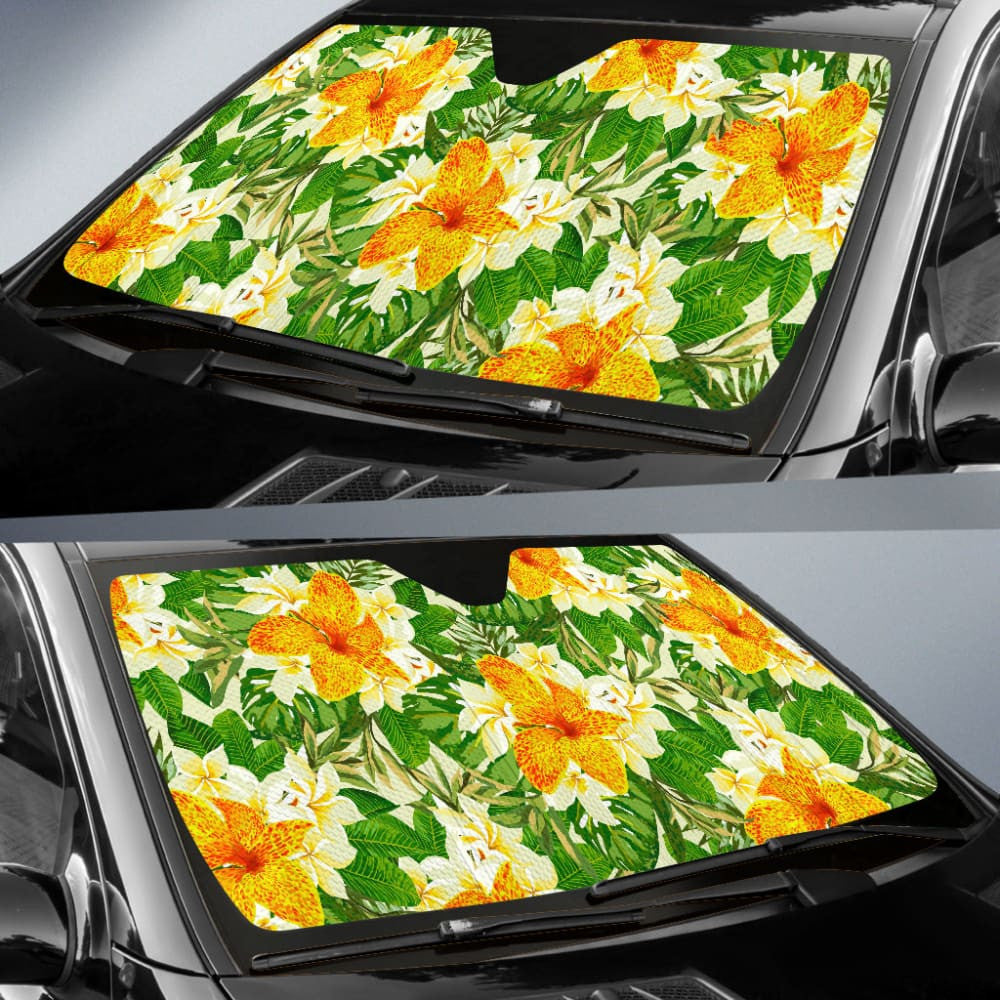 Green Yellow And Orange Tropical Flower Car Auto Sun Shades