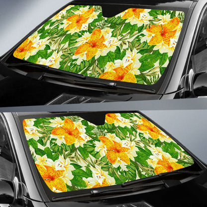 Green Yellow And Orange Tropical Flower Car Auto Sun Shades