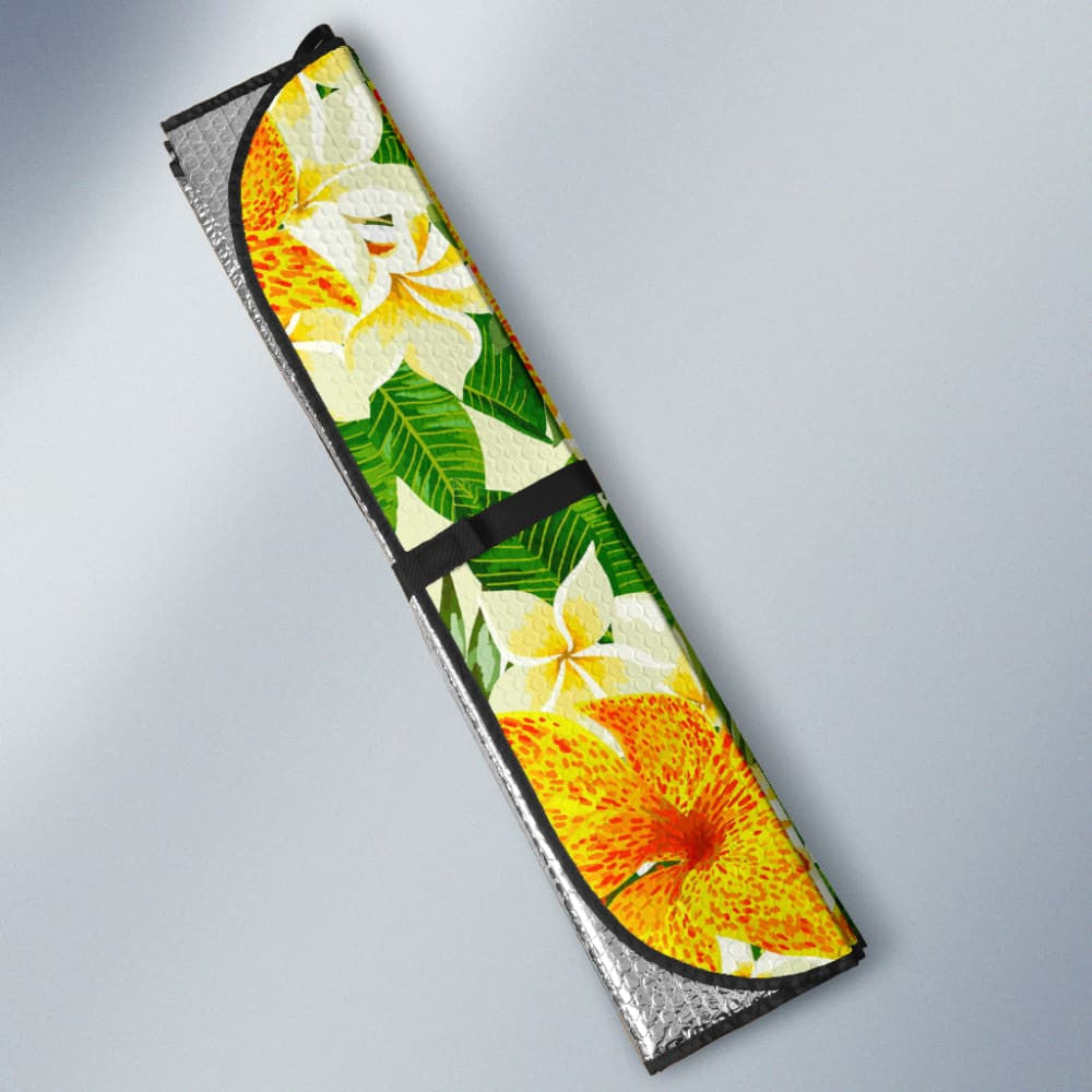 Green Yellow And Orange Tropical Flower Car Auto Sun Shades