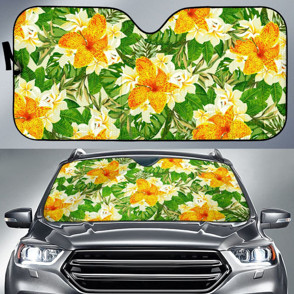 Green Yellow And Orange Tropical Flower Car Auto Sun Shades