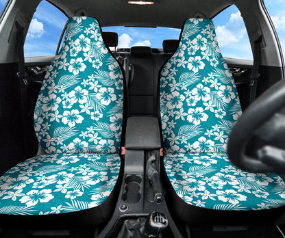 Cyan Hibiscus Hawaiian Flower Pattern Car Seat Covers